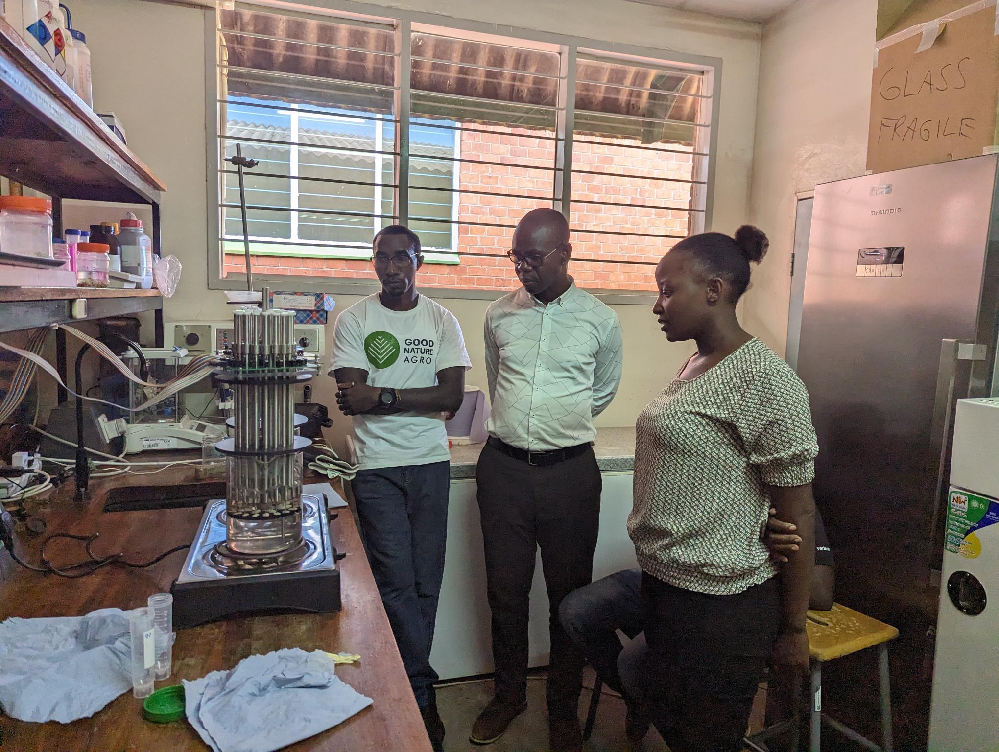 instructor and students in lab