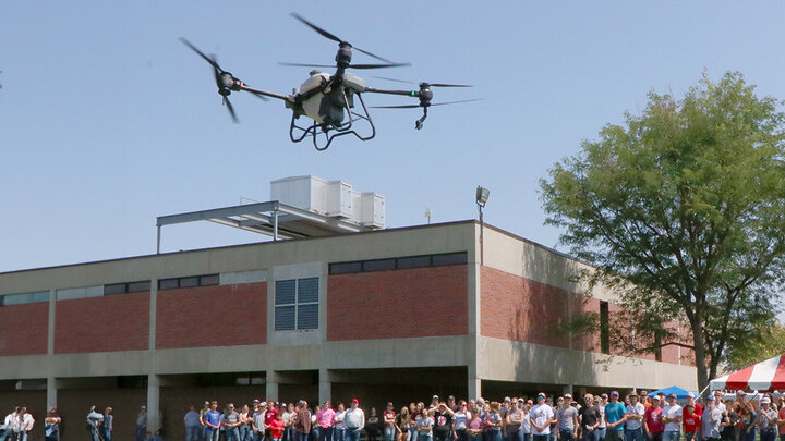 drone demonstration with people watching