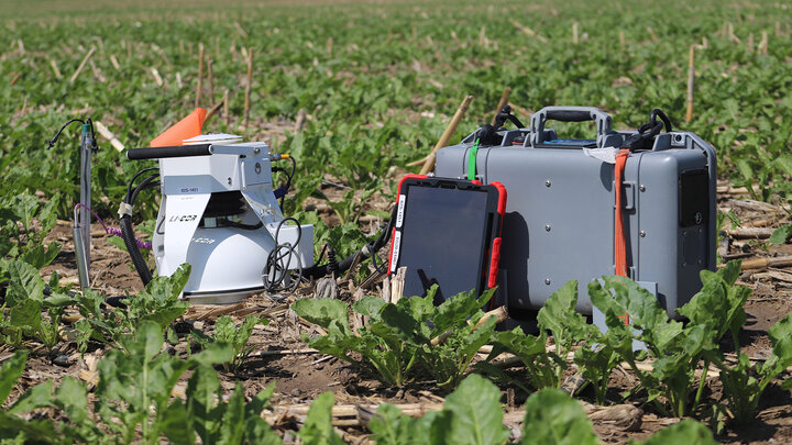 soil measuring equipment in suar beet field 
